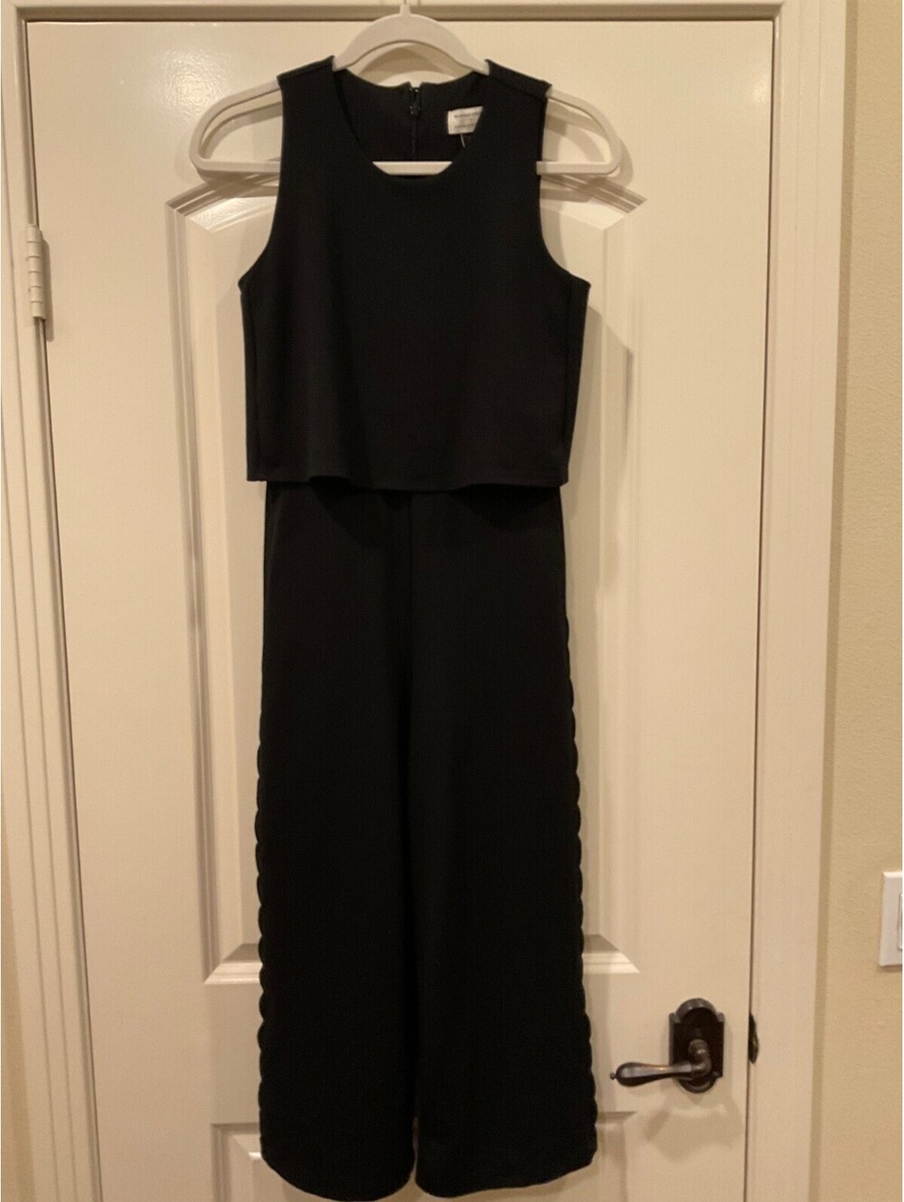 Anthropologie Freya Scalloped Jumpsuit Black Layered Crop Tank Wide Leg Size 2P